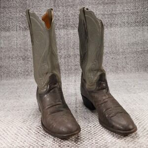 Vintage Two Tone Leather Cowboy Boots Embroidered Gray Brown Western Boots